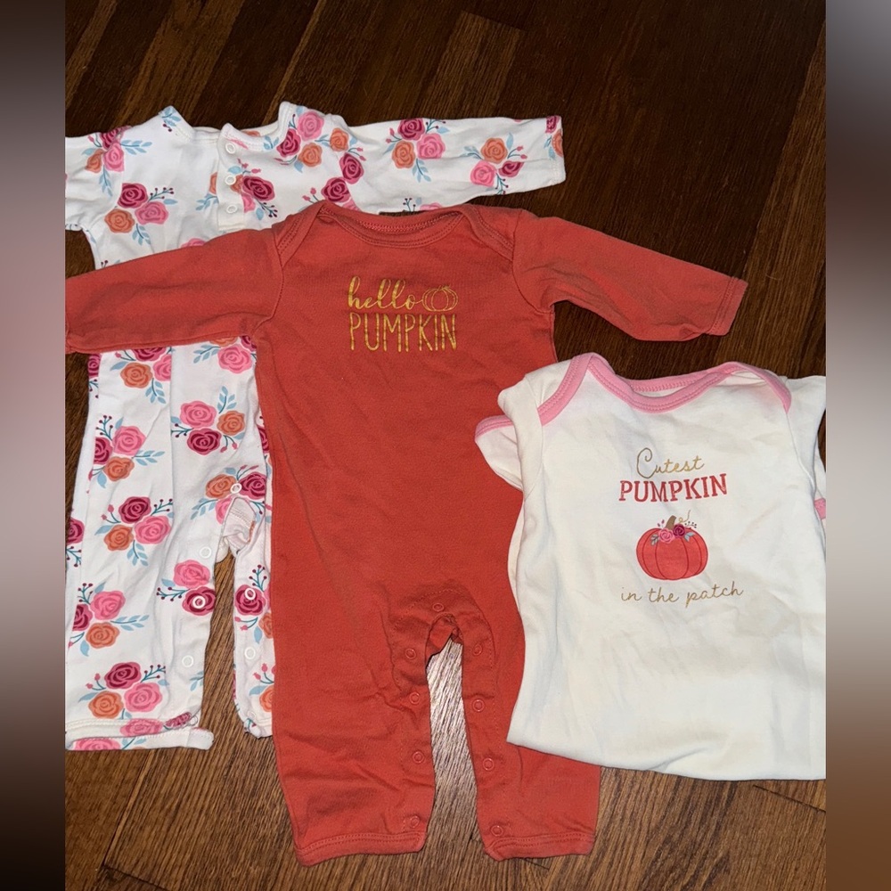 Hello pumpkin, 6-9 months, baby girl romper set of 3